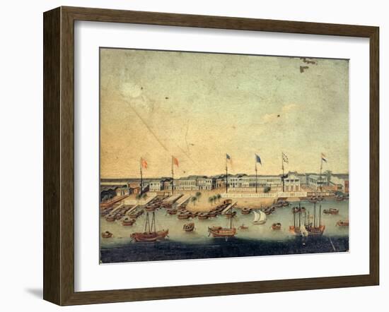 View of the Hongs at Canton with Danish, Austrian, American, Swedish, British and Dutch Factories-null-Framed Giclee Print