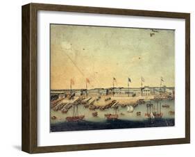 View of the Hongs at Canton with Danish, Austrian, American, Swedish, British and Dutch Factories-null-Framed Giclee Print