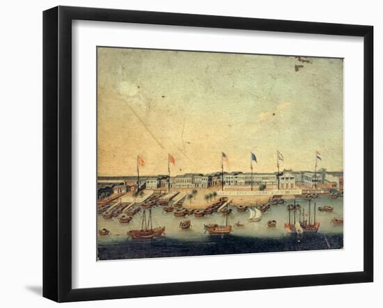 View of the Hongs at Canton with Danish, Austrian, American, Swedish, British and Dutch Factories-null-Framed Giclee Print