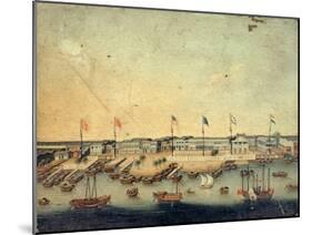 View of the Hongs at Canton with Danish, Austrian, American, Swedish, British and Dutch Factories-null-Mounted Giclee Print