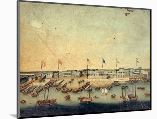 View of the Hongs at Canton with Danish, Austrian, American, Swedish, British and Dutch Factories-null-Mounted Giclee Print