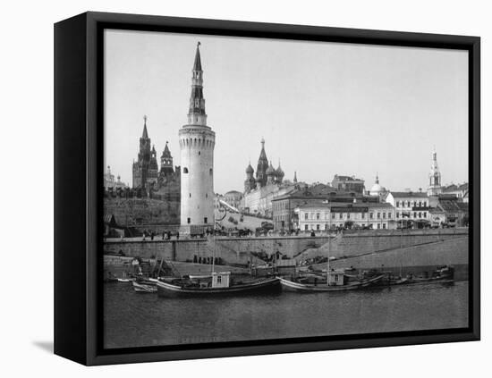 View of the Kremlin and the Moscow River Photograph - Moscow, Russia-Lantern Press-Framed Stretched Canvas