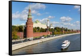 View of the Kremlin, UNESCO World Heritage Site, on the banks of the Moscow River, Moscow, Russia,-Miles Ertman-Framed Stretched Canvas
