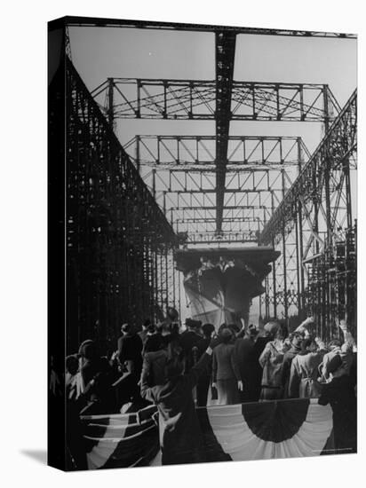 View of the Launching of the U.S. Navy Aircraft Carrier Ticonderoga-Thomas D^ Mcavoy-Stretched Canvas