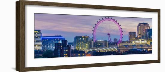 View of the London Eye and rooftop of Waterloo Station at dusk, Waterloo, London, England-Frank Fell-Framed Photographic Print