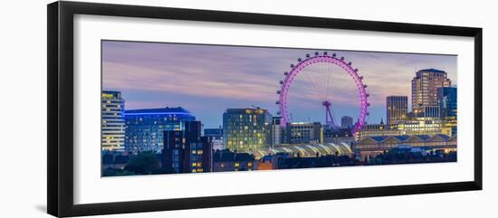 View of the London Eye and rooftop of Waterloo Station at dusk, Waterloo, London, England-Frank Fell-Framed Photographic Print