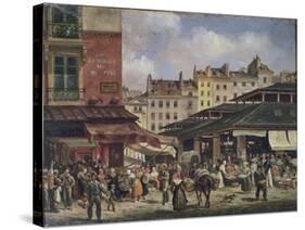 View of the Market at Les Halles, c. 1828-Guiseppe Canella-Stretched Canvas