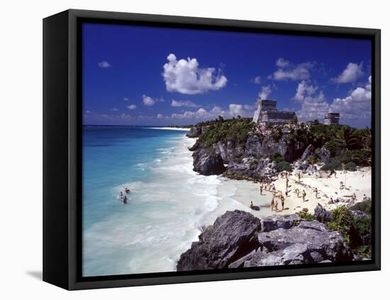View of the Mayan site of Tulum, Yucatan, Mexico-Greg Johnston-Framed Stretched Canvas