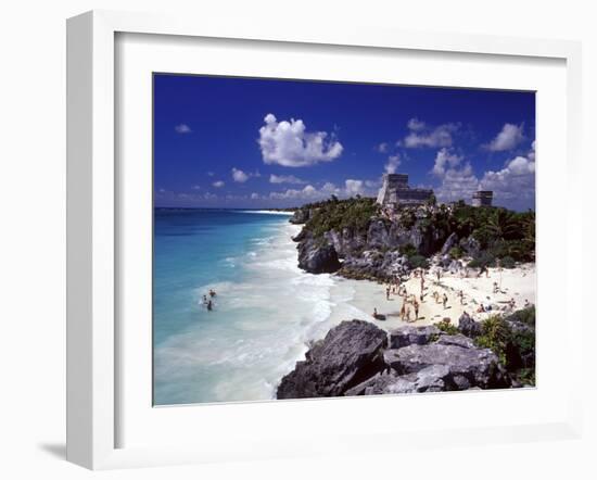 View of the Mayan site of Tulum, Yucatan, Mexico-Greg Johnston-Framed Premium Photographic Print