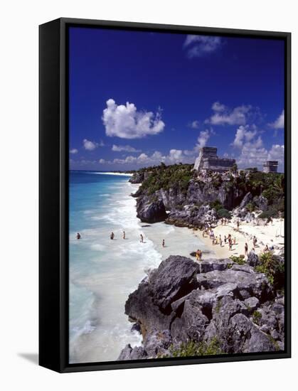 View of the Mayan site of Tulum, Yucatan, Mexico-Greg Johnston-Framed Stretched Canvas