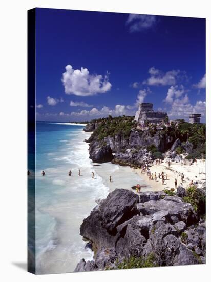 View of the Mayan site of Tulum, Yucatan, Mexico-Greg Johnston-Stretched Canvas