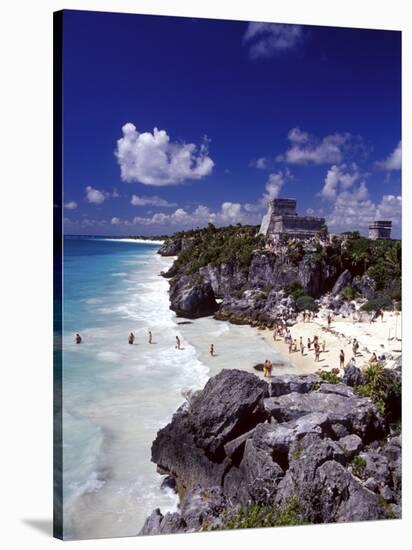 View of the Mayan site of Tulum, Yucatan, Mexico-Greg Johnston-Stretched Canvas