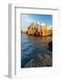 View of the medieval village of Polignano a Mare on top of the cliff at sunset, Bari, Adriatic Sea-Paolo Graziosi-Framed Photographic Print