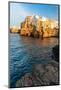View of the medieval village of Polignano a Mare on top of the cliff at sunset, Bari, Adriatic Sea-Paolo Graziosi-Mounted Photographic Print
