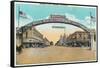 View of the Modesto Welcoming Arch - Modesto, CA-Lantern Press-Framed Stretched Canvas