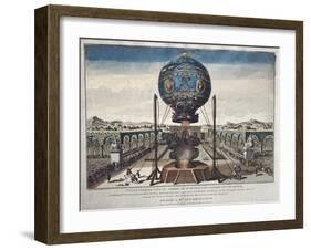 View of the Montgolfier Brothers' Balloon Experiment in the Garden of M. Reveillon-Claude Louis Desrais-Framed Giclee Print