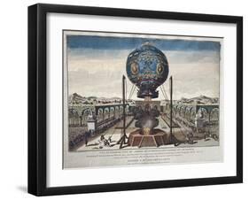 View of the Montgolfier Brothers' Balloon Experiment in the Garden of M. Reveillon-Claude Louis Desrais-Framed Giclee Print