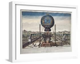 View of the Montgolfier Brothers' Balloon Experiment in the Garden of M. Reveillon-Claude Louis Desrais-Framed Giclee Print