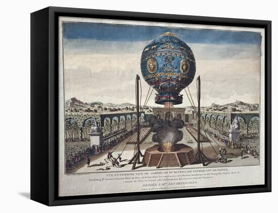 View of the Montgolfier Brothers' Balloon Experiment in the Garden of M. Reveillon-Claude Louis Desrais-Framed Stretched Canvas