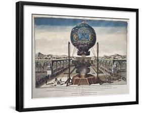 View of the Montgolfier Brothers' Balloon Experiment in the Garden of M. Reveillon-Claude Louis Desrais-Framed Giclee Print