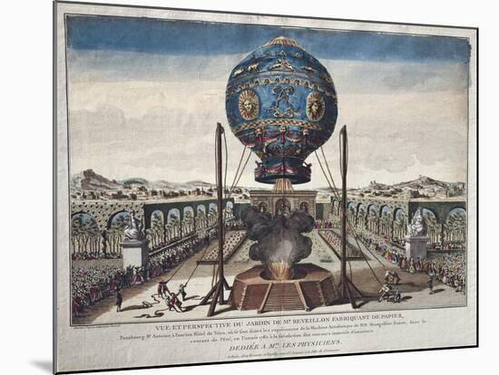 View of the Montgolfier Brothers' Balloon Experiment in the Garden of M. Reveillon-Claude Louis Desrais-Mounted Giclee Print