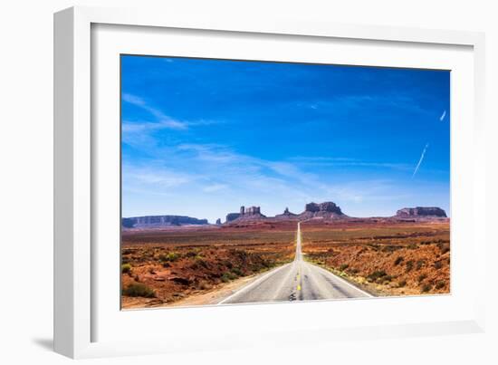 View of the Monument Valley and the Highway 163 in Utah during a Beautiful Summer Day. Vivid Blue S-offfstock-Framed Photographic Print