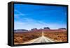 View of the Monument Valley and the Highway 163 in Utah during a Beautiful Summer Day. Vivid Blue S-offfstock-Framed Stretched Canvas