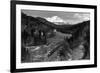 View of the Mountain, Valley, and Train - Mt. Shasta, CA-Lantern Press-Framed Art Print