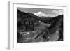 View of the Mountain, Valley, and Train - Mt. Shasta, CA-Lantern Press-Framed Art Print