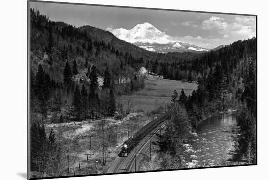 View of the Mountain, Valley, and Train - Mt. Shasta, CA-Lantern Press-Mounted Art Print