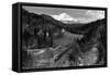 View of the Mountain, Valley, and Train - Mt. Shasta, CA-Lantern Press-Framed Stretched Canvas