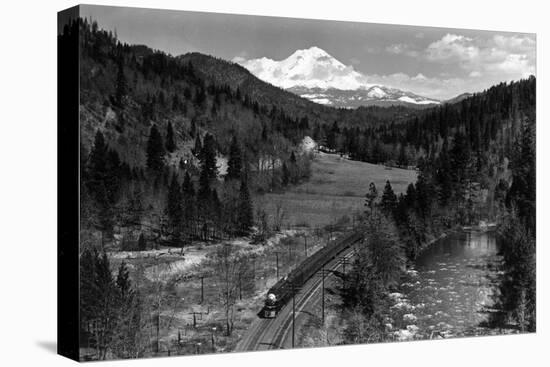 View of the Mountain, Valley, and Train - Mt. Shasta, CA-Lantern Press-Stretched Canvas