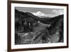 View of the Mountain, Valley, and Train - Mt. Shasta, CA-Lantern Press-Framed Premium Giclee Print