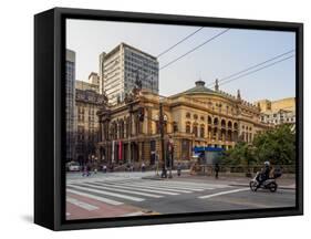 View of the Municipal Theatre, City of Sao Paulo, State of Sao Paulo, Brazil, South America-Karol Kozlowski-Framed Stretched Canvas