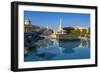 View of The National Gallery, St. Martins-in-the-Fields church and fountains in Trafalgar Square-Frank Fell-Framed Photographic Print