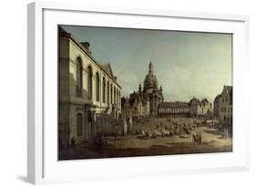 View of the Neumarkt in Dresden from the Jüdenhofe, 1749-Bernardo Bellotto-Framed Giclee Print