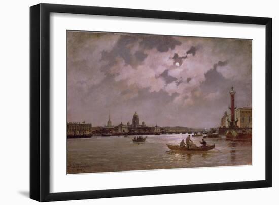 View of the Neva and the Admiralteyskaya Embankment by Moonlight, 1882-Aleksandr Karlovich Beggrov-Framed Giclee Print