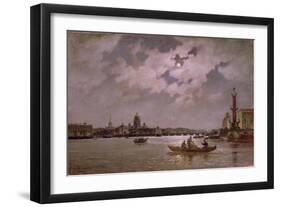 View of the Neva and the Admiralteyskaya Embankment by Moonlight, 1882-Aleksandr Karlovich Beggrov-Framed Giclee Print