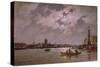 View of the Neva and the Admiralteyskaya Embankment by Moonlight, 1882-Aleksandr Karlovich Beggrov-Stretched Canvas