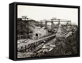 View of the Panama Canal under Construction-null-Framed Stretched Canvas