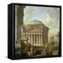 View of the Pantheon, the Farnese Hercules and Other Roman Ruins-Giovanni Paolo Panini-Framed Stretched Canvas