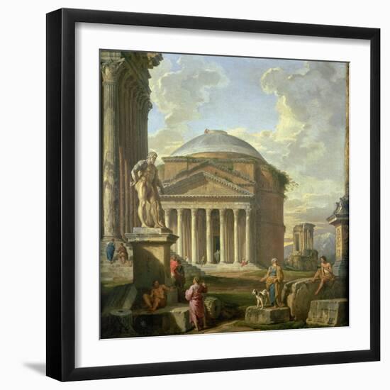 View of the Pantheon, the Farnese Hercules and Other Roman Ruins-Giovanni Paolo Panini-Framed Giclee Print