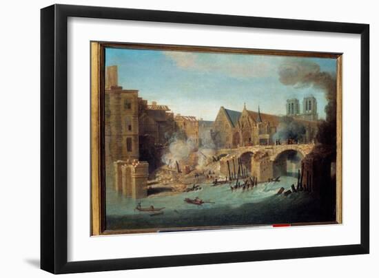 View of the Peak Pont in Paris after the Fire of 1718, 1718 (Oil on Canvas)-Jean-Baptiste Oudry-Framed Giclee Print