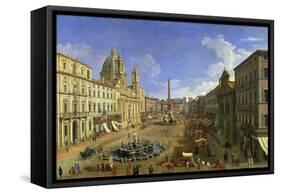 View of the Piazza Navona, Rome-Canaletto-Framed Stretched Canvas