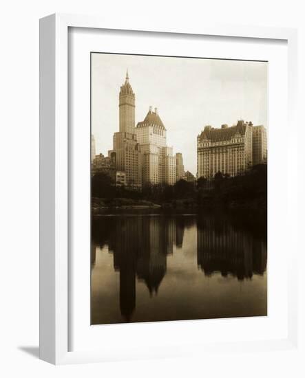 View of the Plaza Hotel, the Savoy Hotel and the Sherry-Netherland Hotel Reflected in the Water-null-Framed Photographic Print