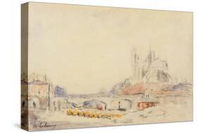 View of the Pont De La Tournelle and Notre-Dame De Paris-Albert-Charles Lebourg-Stretched Canvas