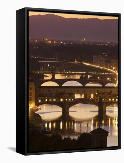 View of the Ponte Vecchio and River Arno in Evening Light from the Piazzale Michelangelo, Florence,-Peter Barritt-Framed Stretched Canvas