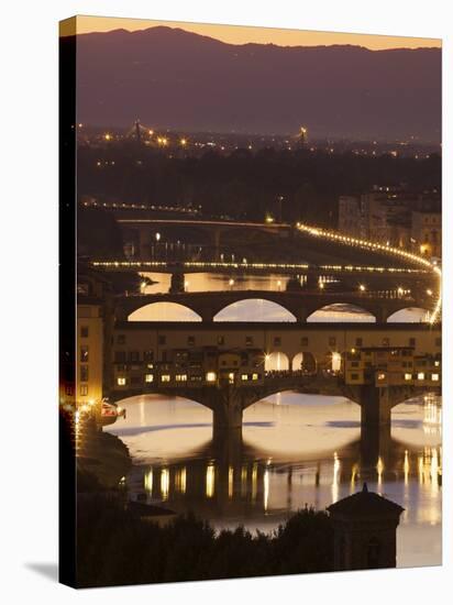 View of the Ponte Vecchio and River Arno in Evening Light from the Piazzale Michelangelo, Florence,-Peter Barritt-Stretched Canvas