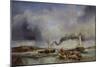 View of the Port of Boulogne from the Sea, 1843 (Oil on Canvas)-Louis Eugene Gabriel Isabey-Mounted Giclee Print