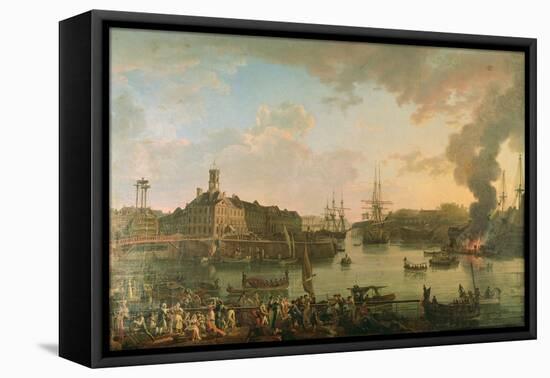 View of the Port of Brest from the Covered Docks in 1795, 1795-Jean-Francois Hue-Framed Stretched Canvas